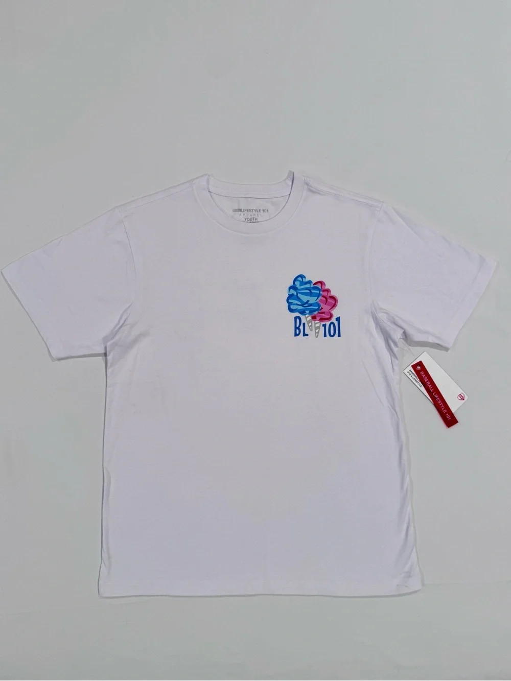 New Baseball Lifestyle 101 Home Run Sugar Tee Boys XL Cotton Candy White Summer